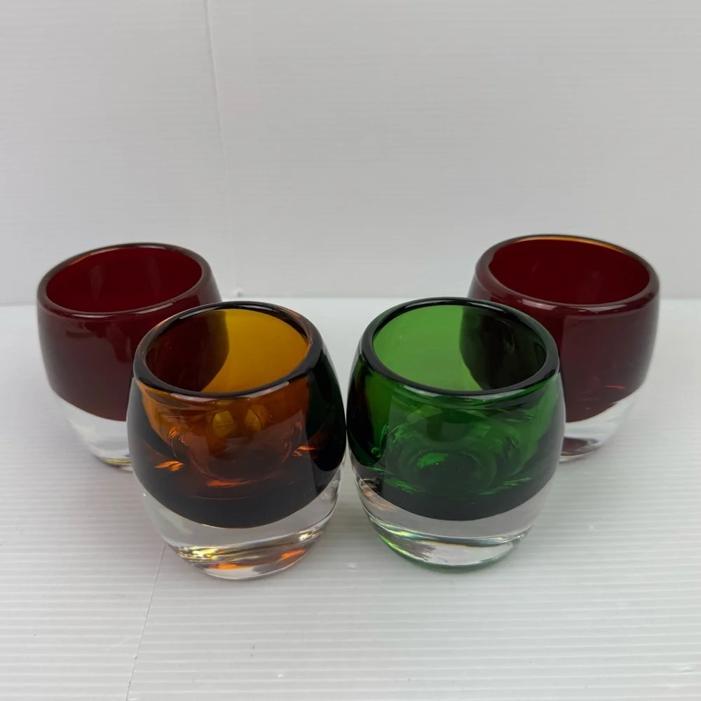 Lot Of 4 Crate & Barrel Diva Hand Blown Glass Votive Candle Holders Heavy Poland